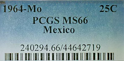 SALE SPECIAL-MEXICO-1964-Mo PCGS MS66 25c COIN KM#444-PRICED SPECIAL • $14