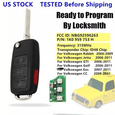 $16.34 • Buy For VW Volkswagen CC Jetta Golf GIT Eos 2006-2011 Remote Key Fob 1K0 959 753 H