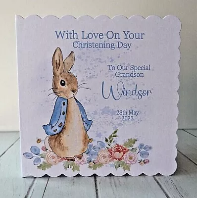 £3.85 • Buy Personalised Handmade Christening Card Peter Rabbit Boy .Son Grandson Nephew  33