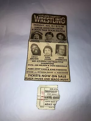 Original 1980's NWA Mid-Atlantic Wrestling Ticket Stub W/ Newspaper Clipping WWE • $49.99