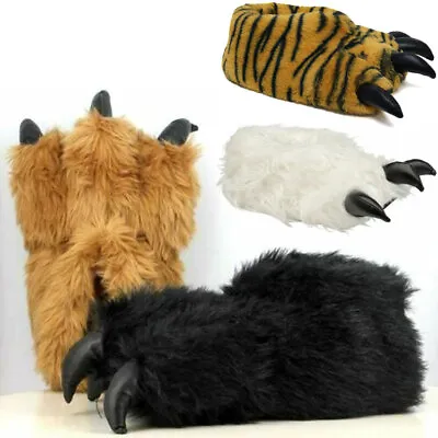 Mens Ladies Claws Slippers New Kids Fur Novelty Bear Monster Tiger Slipper Shoes • £14.99