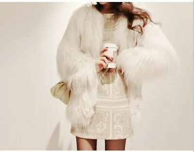 Womens Korean Fashion White Faux Fur Jacket Outwear Winter Warm Furry Short Coat • $74.93