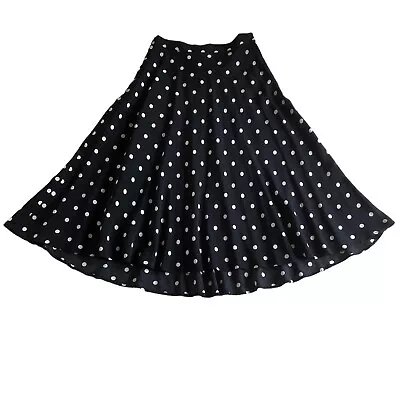 New H&M Size M Polka Dot Midi Skirt A-Line Flowy Black White Light Weight Zipper • $19.95