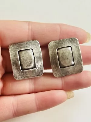 VTG Earrings Marjorie Baer SF Rare Rectangle Hammered Mod Clip Chunky Statement • $25