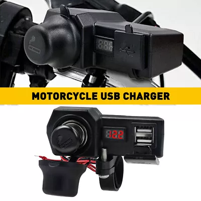 Motorcycle Handlebar Socket Waterproof Dual USB Phone Charger Cigarette Lighter • $15.19