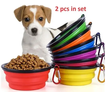 Collapsible Dog Cat Pet Bowls Food Water Feeding Silicone Portable Travel 2 Pack • £2.99