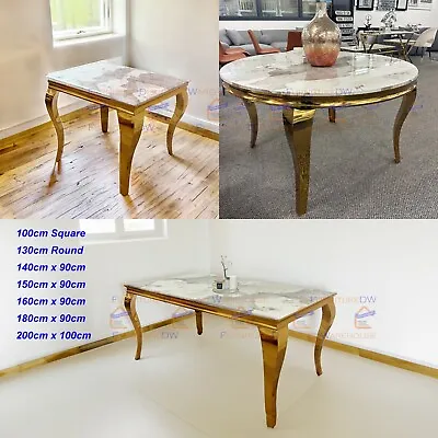 FurnitureDW Louis Cream Pandora Marble Top Gold Leg Dining Table 1m 1.3m 1.4m-2m • £449.10