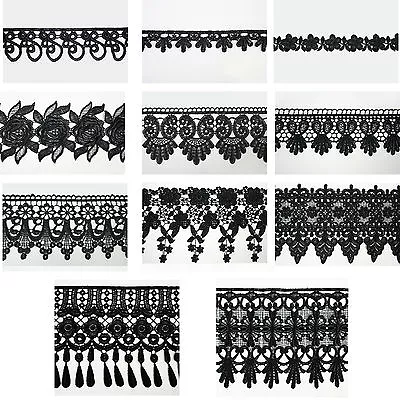 5/8  To 5-1/8  Wide Black Floral Embroidered Venice Lace Guipure Trim By Yard • $7.99