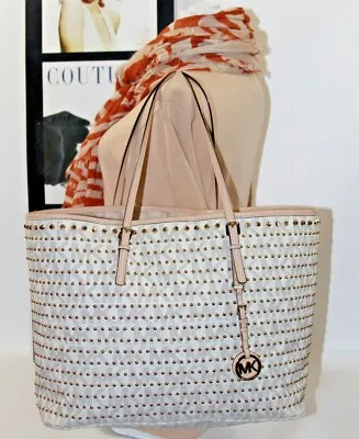 *P Michael Kors Signature Monogram Vanilla Studded Pvc Tote  $440 • $245