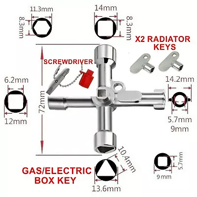 4 Way Utility Key Radiator Key Triangle Key  Stop Cock Key + 2 Radiator Keys • £3.99