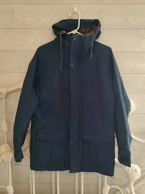 Vintage Cabelas Goretex Hooded Hunting Fishing Jacket Sz M Blue • $14.99