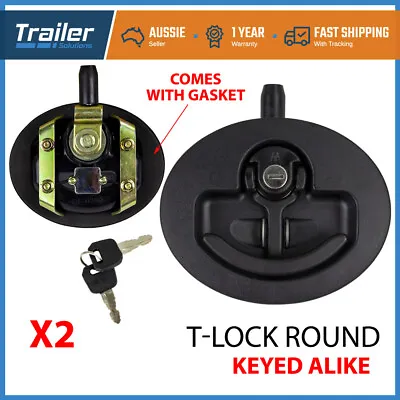 2x Drop T Lock Handle Black Keys Anti Theft Trailer Camper Truck ToolBox Canopy • $63.13