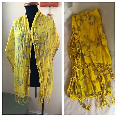 J.Crew Scarf Cotton Yellow Gray Floral Abstract Wrap Shawl 68 X 20  • $15.57