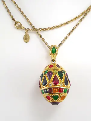 $44.95 • Buy VTG Joan Rivers Necklace With Large Jeweled Egg Pendant Rhinestones & Enamel