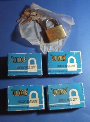 VTG 4 X Brass GOLDDOOR Luggage Padlock & 3 Keys Mini Lock Size 30 Mm NEW IN BOX • $15