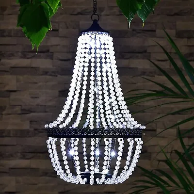 Solar Powered Chandelier Light Shades Acrylic Crystal Droplet Pendant Lampshade • £36.95