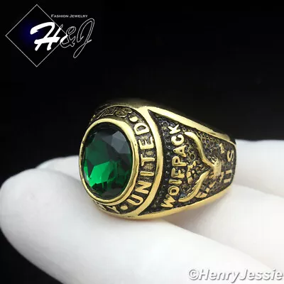 MEN Stainless Steel US Army Military Green Rhinestone Gold/Black Plated Ring*100 • $15.99