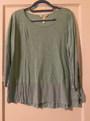 MATILDA JANE Misses Size L 3/4 Sleeve Pullover Top ~ Aqua Mint ~ Pleated Gauze • $10.39