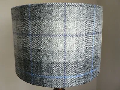 Handmade Harris Tweed Drum Lampshade In Grey And Blue Tartan  • £47