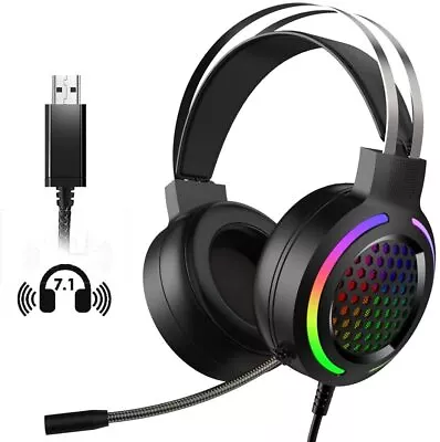 Gaming Headset RGB Backlit  7.1 USB Virtual Surround Stereo Sound PC Headsets AU • $25.69