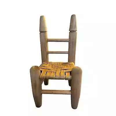 Vintage Wood Doll Chair 13 1/2 Inches High Natural Wood Rush Seat America Doll • $15