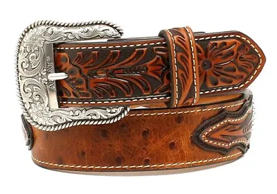 Ariat Western Mens Belt Leather Ostrich Overlay Conchos Brown -A1024402 • $69