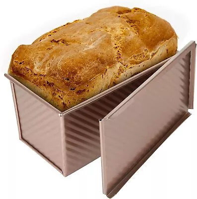 AKOLAFE Pullman Bread Tin Rose Gold Loaf Tin With Lid Corrugated Carbon Steel • £40.97