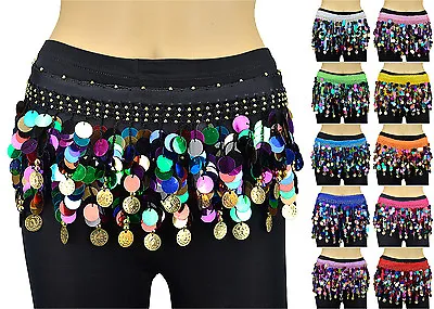 6 PCs Multi Color Sequins Coins Belly Dance Scarf Belt Hip Skirt Wrap Chiffon • $47.49