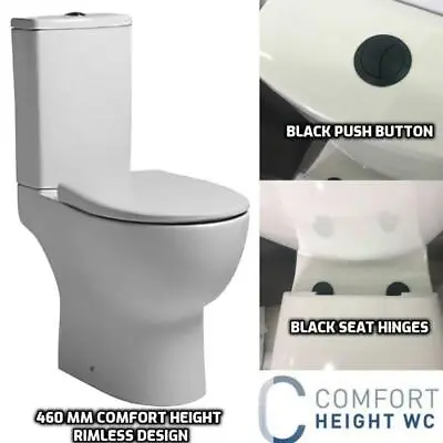 £275 • Buy Round High Level (Comfort Raised Height) WC Pan, Cistern & Toilet Seat Black 