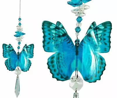 Blue Butterfly Crystal Suncatcher Car Mirror Sun Catchr Rainbow Gift Suncatchers • £8.68