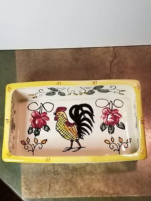 Vintage ROOSTER & ROSES Square Dish Early Provincial By Ucagco • $12.95