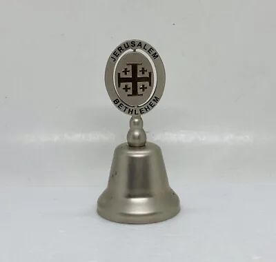 Vintage Jerusalem Bethlehem Hand Bell Rotating Cross Handle 3.5” Table Decor 31 • $27.22