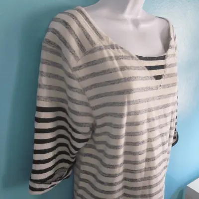 Marc By Marc Jacobs Womens Size M Juniper Stripe Terry Pullover Top Blue & Cream • $36