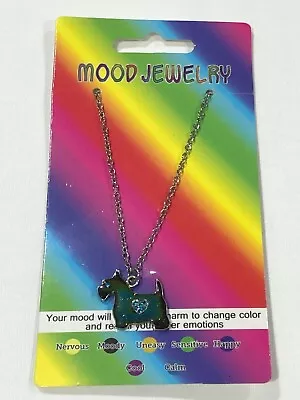 New Scottie Dog With Blue Rhinestone Heart Mood Necklace Color Change Mood Charm • $7.99