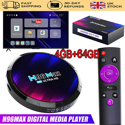 Android 13 4G+64G H96 Max Smart TV Box 8K HD HDMI Wifi Media Player Bluetooth • £34.99