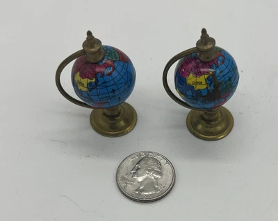 $10 • Buy VINTAGE MINIATURE Lot Of 2 DOLL HOUSE COLORFUL WORLD GLOBE BRASS STAND