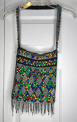 Vintage Boho Mod 60s 70s Hippie Bag Candy Dot  Beaded Purse Colorful Fringe • $42.50