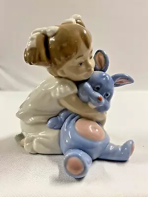 Nao Lladro I Love You So Much Figurine 1263 Girl Hugging Blue Bunny Rabbit • £9.99