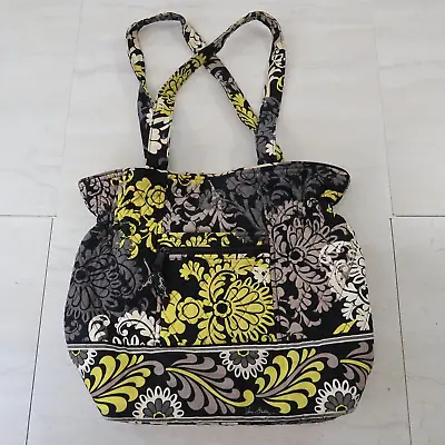 VERA BRADLEY Bowler Handbag Retired Baroque Black Yellow Gray Purse Handbag • $8.27