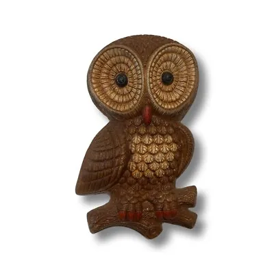 Vintage MCM Owl Wall Plaque Molded Foam Art Decor Big Eyes Brown • $12.99