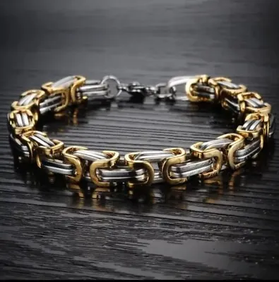 Men's Women's Chunky Link Chain Byzantine Stainless Steel Bracelet Gold/silver • £8.85