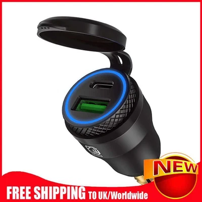 £9.83 • Buy DIN Plug To QC3.0 + PD USB Charger W/ LED Light For Motorcycle (Black+Blue)