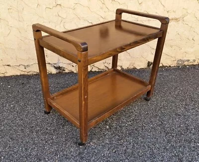 Mid-Century Modern Danish Wooden Rolling Bar Cart • $249