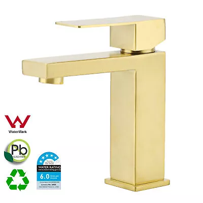 Square Brushed Gold Tall Basin Mixer Bathroom Sink Tap Spout Vanity Faucet WELS • $103