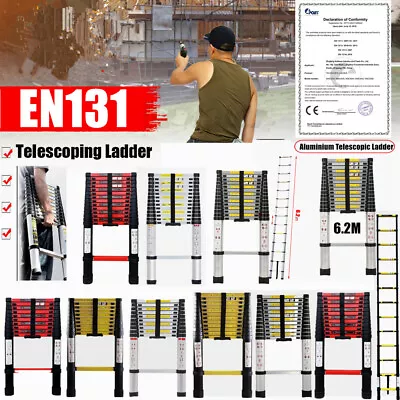 3.8m 2.6m 2.0m Safety Telescopic Aluminium Ladder Extension Extendable Compact • £28.27
