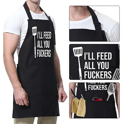 Funny BBQ Apron Novelty Cooking Baking Gifts For Men I Will Feed All You Apron • £8.79