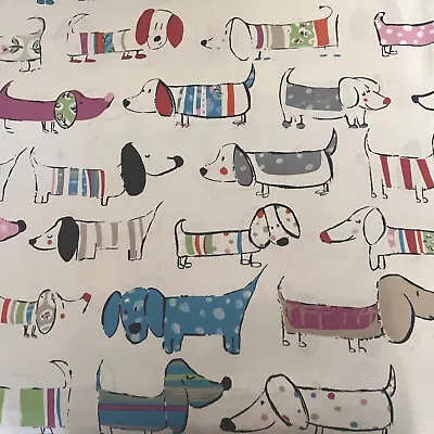 Dachshund Dogs Novelty Canvas 100% Cotton Fabric ~ WHITE ~ FQ ~ 45cm W X 55cm L • $7.68