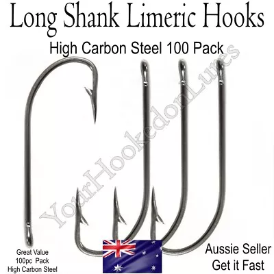 Fishing Hooks Long Shank Limeric High Carbon Steel Long Shank 100pack • $6.95