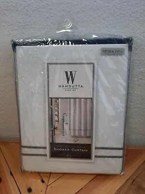 $15 • Buy Wamsutta Hotel Baratta Stitch Luxury Shower Curtain White / Charcoal