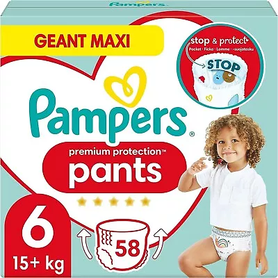 Pampers Nappy Pants Size 6 15kg+ Premium Protection Pants 58 Nappies • £19.99